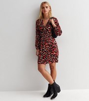 New Look Petite Red Leopard Print V Neck Twist Front Mini Dress